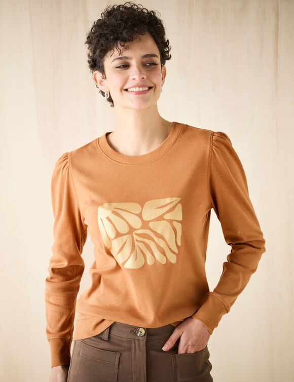 T-shirt manches longues, imprimé brillant (caramel) T-shirt manches longues, imprimé brillant (caramel)